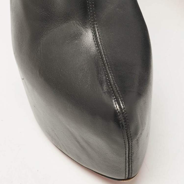 Pre Owned Christian Louboutin Black Leather Knee Length Boots Size 38.5