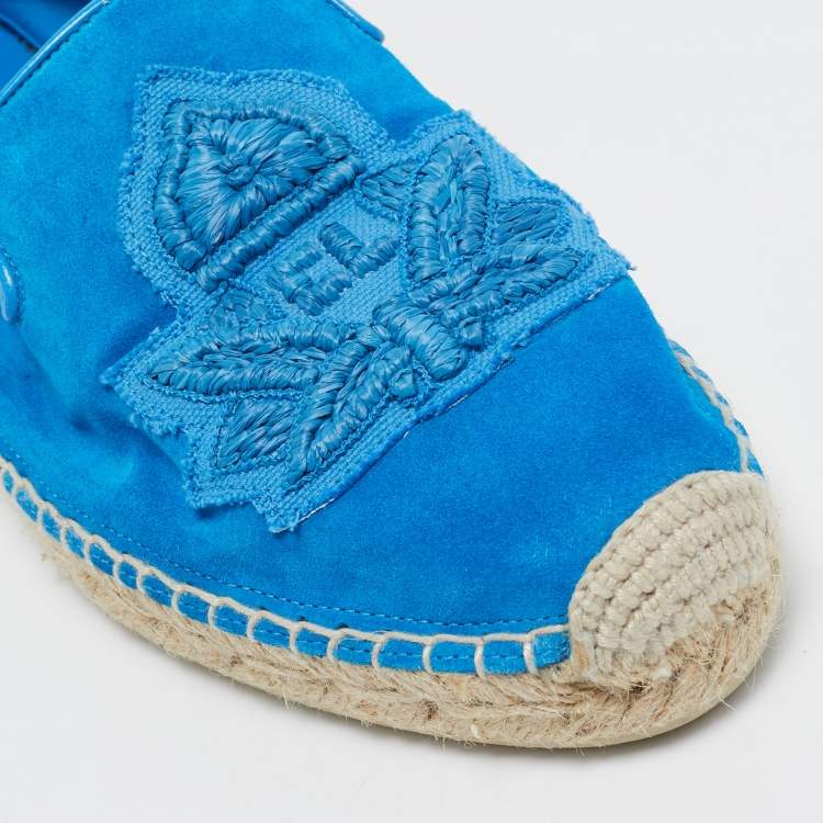 Pre Owned Christian Louboutin Blue Suede Nanou Orlato Espadrille Flats Size 38