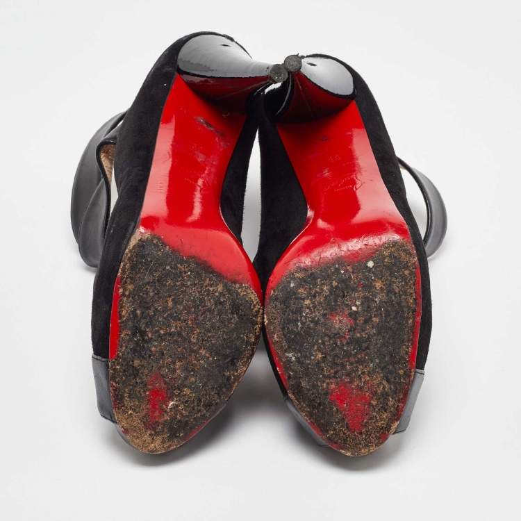 Pre Owned Christian Louboutin Black Leather and Suede Criss Cross Platform Pumps Size 39