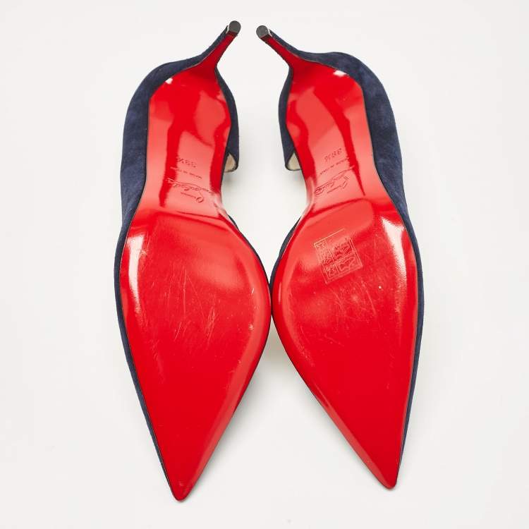 Pre Owned Christian Louboutin Navy Blue Suede Iriza Pumps Size 39.5
