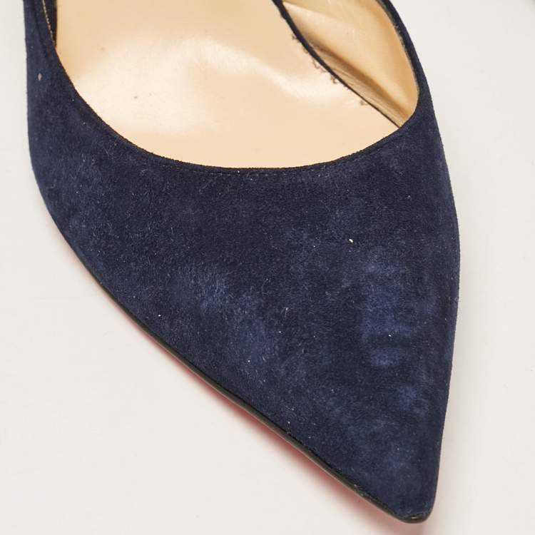Pre Owned Christian Louboutin Navy Blue Suede Iriza Pumps Size 39.5