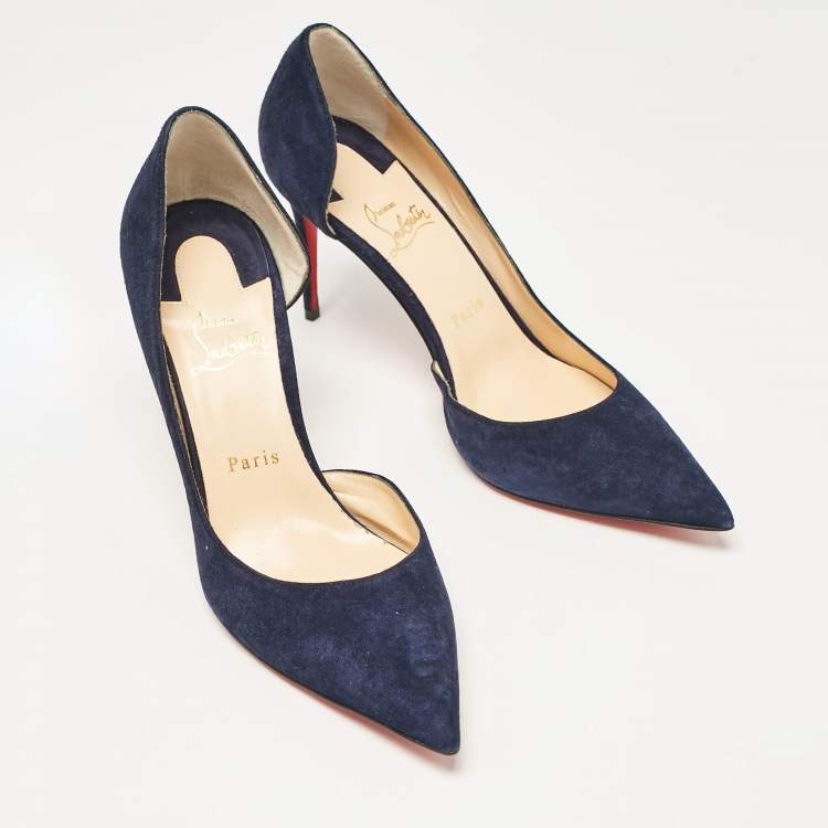 Pre Owned Christian Louboutin Navy Blue Suede Iriza Pumps Size 39.5