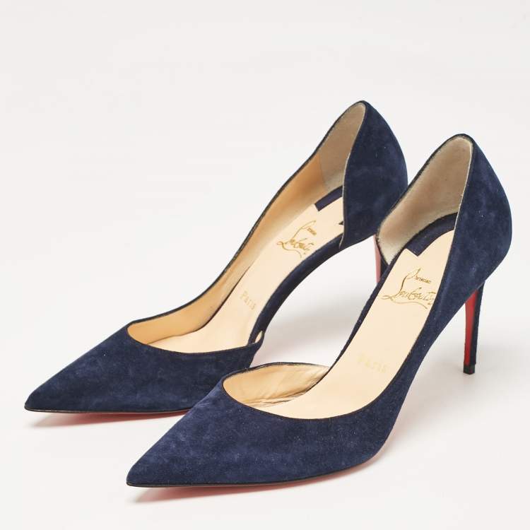 Pre Owned Christian Louboutin Navy Blue Suede Iriza Pumps Size 39.5