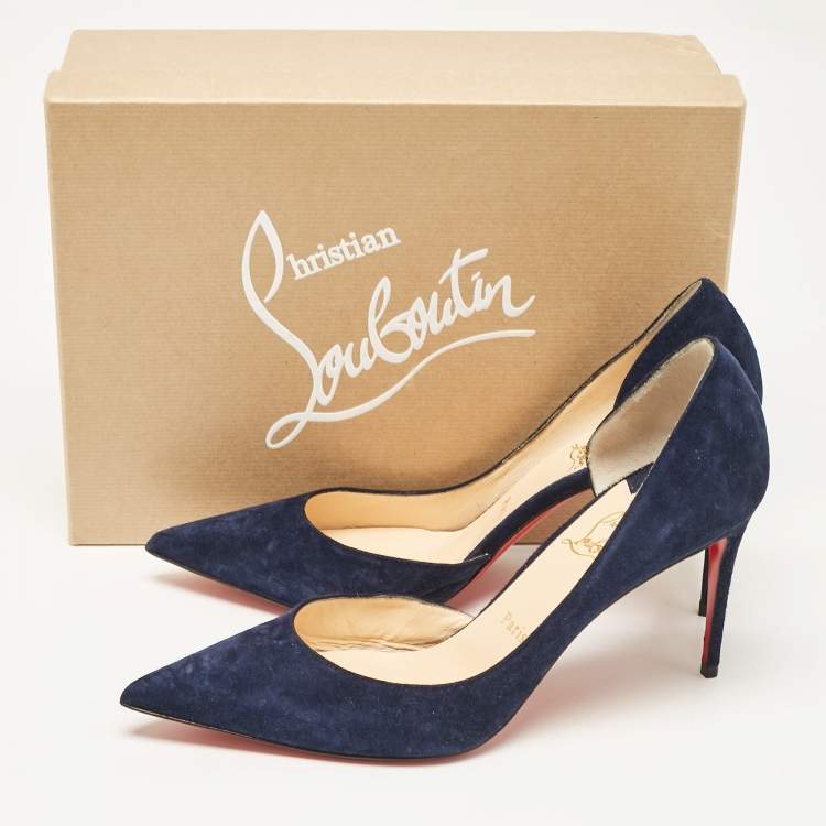 Pre Owned Christian Louboutin Navy Blue Suede Iriza Pumps Size 39.5