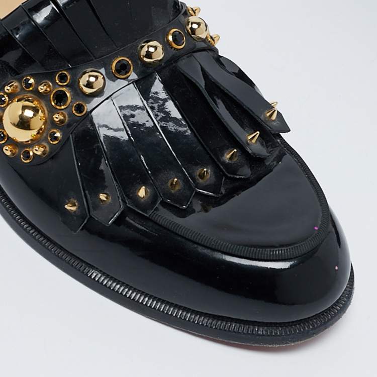 Pre Owned Christian Louboutin Black Patent Leather Octavian Bolla Fringe Loafers Size 40