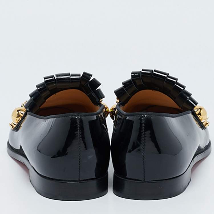 Pre Owned Christian Louboutin Black Patent Leather Octavian Bolla Fringe Loafers Size 40
