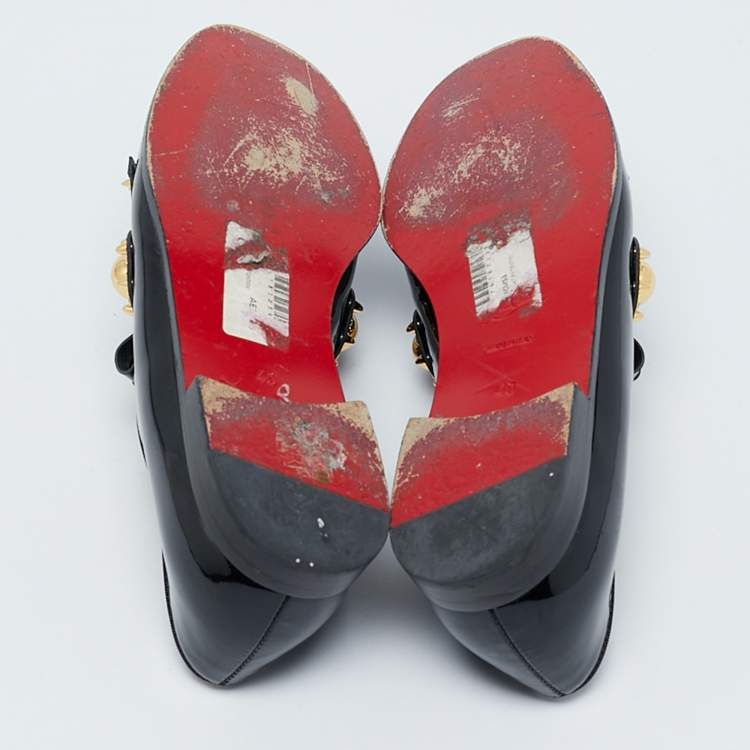 Pre Owned Christian Louboutin Black Patent Leather Octavian Bolla Fringe Loafers Size 40