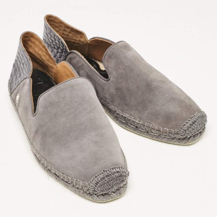 Pre Owned Christian Louboutin Grey Crocodile Leather and Suede Espadon Espadrille Loafers Size 40