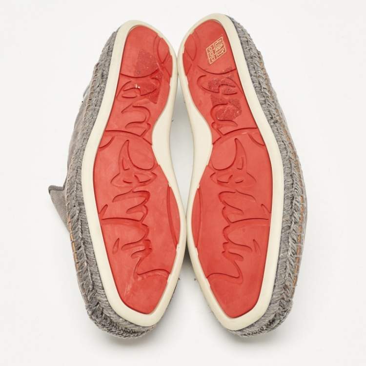 Pre Owned Christian Louboutin Grey Crocodile Leather and Suede Espadon Espadrille Loafers Size 40