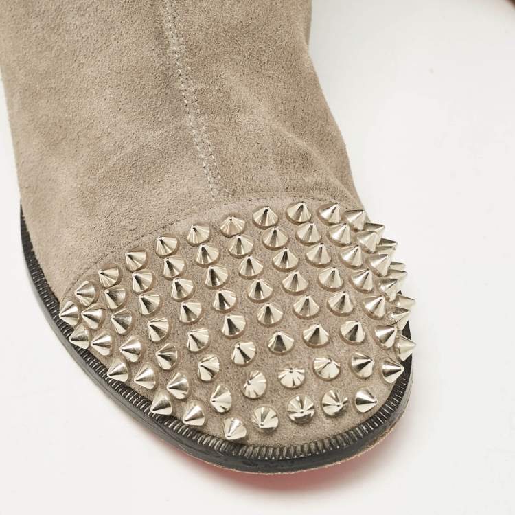 Pre Owned Christian Louboutin Grey Suede Egoutina Spikes Boots Size 40