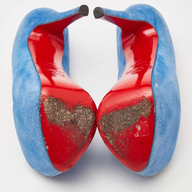 Pre Owned Christian Louboutin Blue Suede Highness Platform Pumps Size 35
