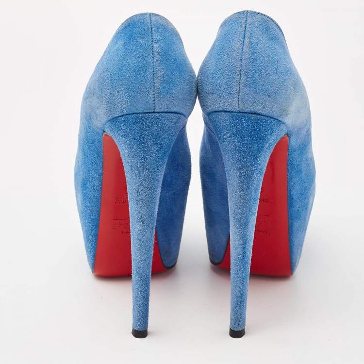 Pre Owned Christian Louboutin Blue Suede Highness Platform Pumps Size 35