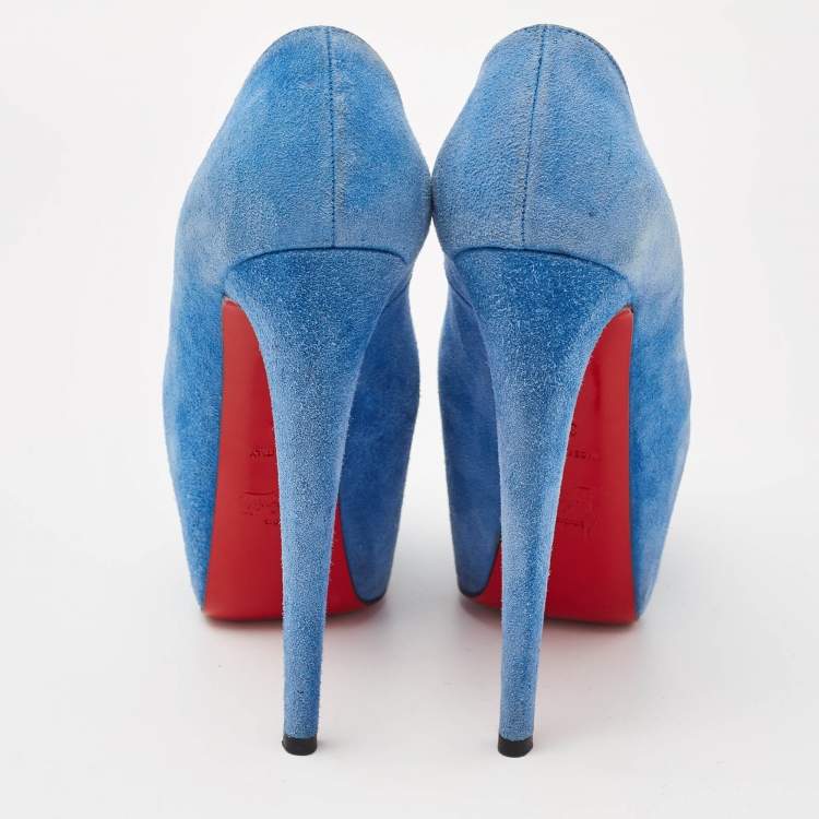 Pre Owned Christian Louboutin Blue Suede Highness Platform Pumps Size 35