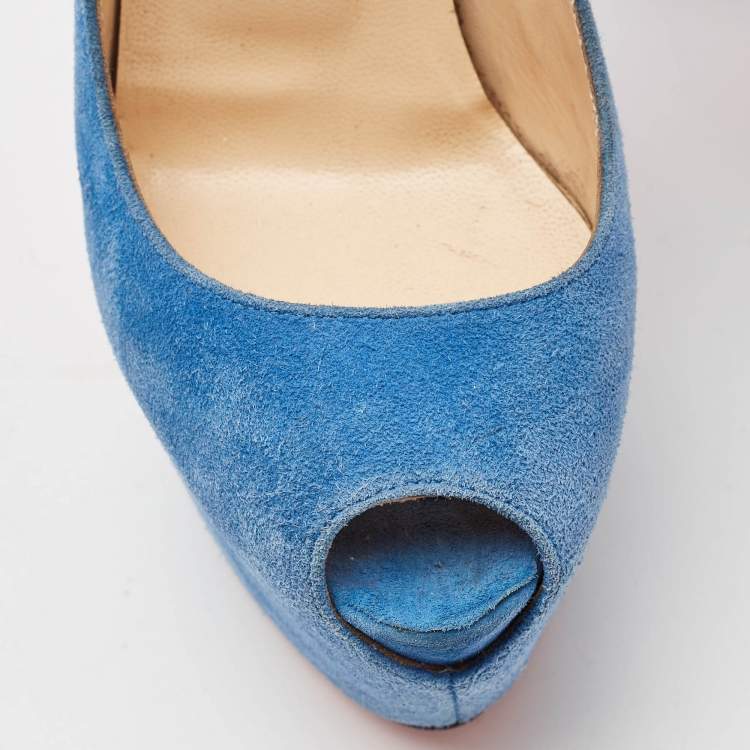 Pre Owned Christian Louboutin Blue Suede Highness Platform Pumps Size 35