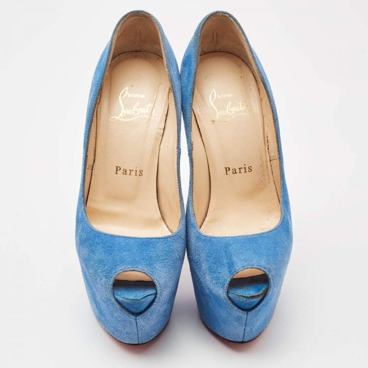 Pre Owned Christian Louboutin Blue Suede Highness Platform Pumps Size 35