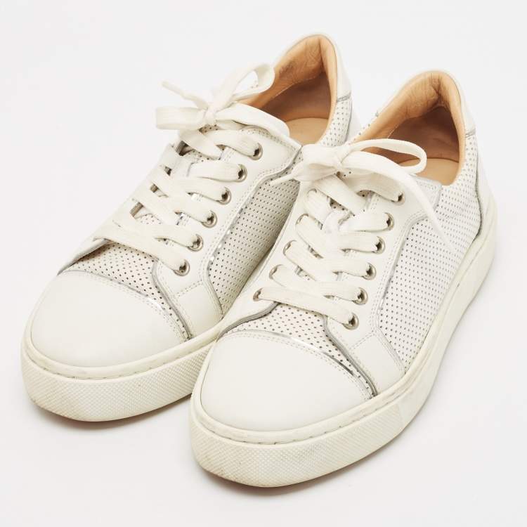 Pre Owned Christian Louboutin White Perforated Leather Vieirissima Sneakers Size 38.5