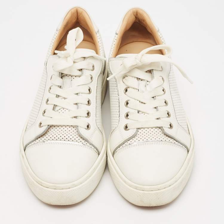 Pre Owned Christian Louboutin White Perforated Leather Vieirissima Sneakers Size 38.5