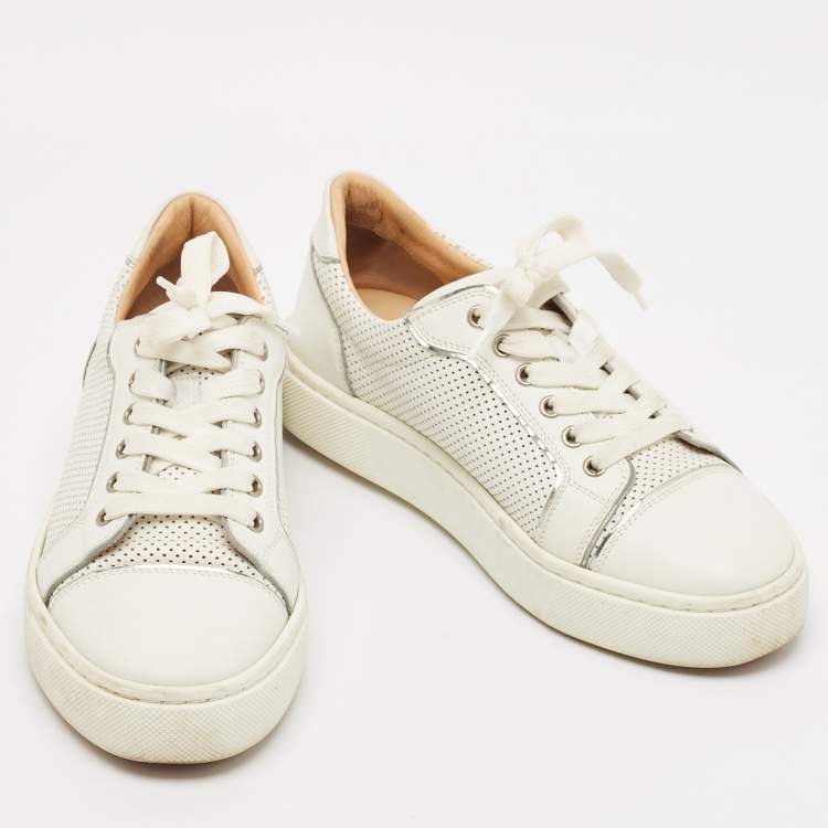 Pre Owned Christian Louboutin White Perforated Leather Vieirissima Sneakers Size 38.5