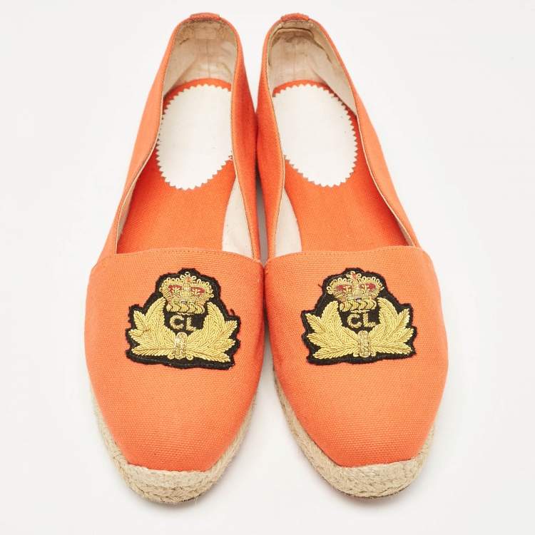 Pre Owned Christian Louboutin Orange Canvas Gala Espadrille Flats Size 40