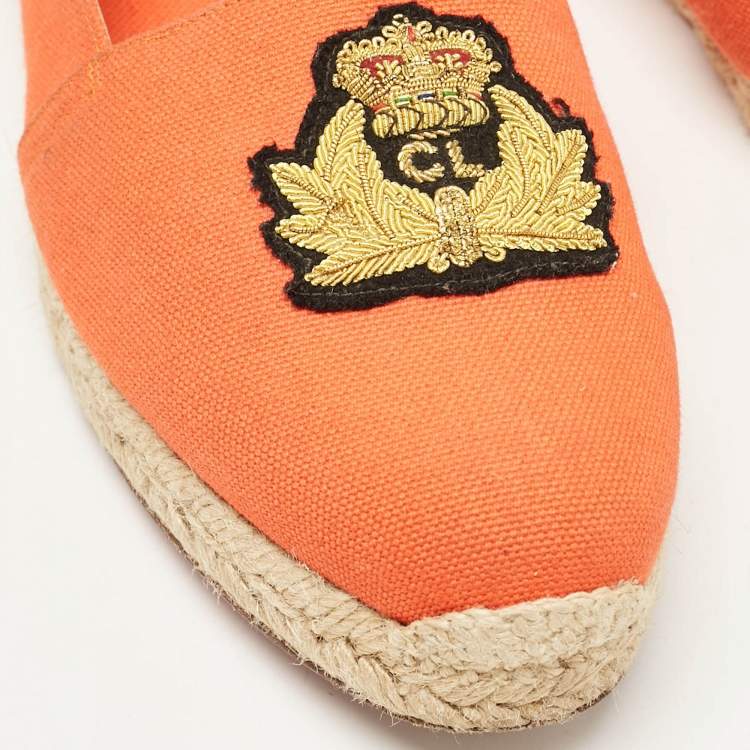 Pre Owned Christian Louboutin Orange Canvas Gala Espadrille Flats Size 40