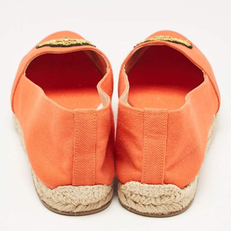Pre Owned Christian Louboutin Orange Canvas Gala Espadrille Flats Size 40