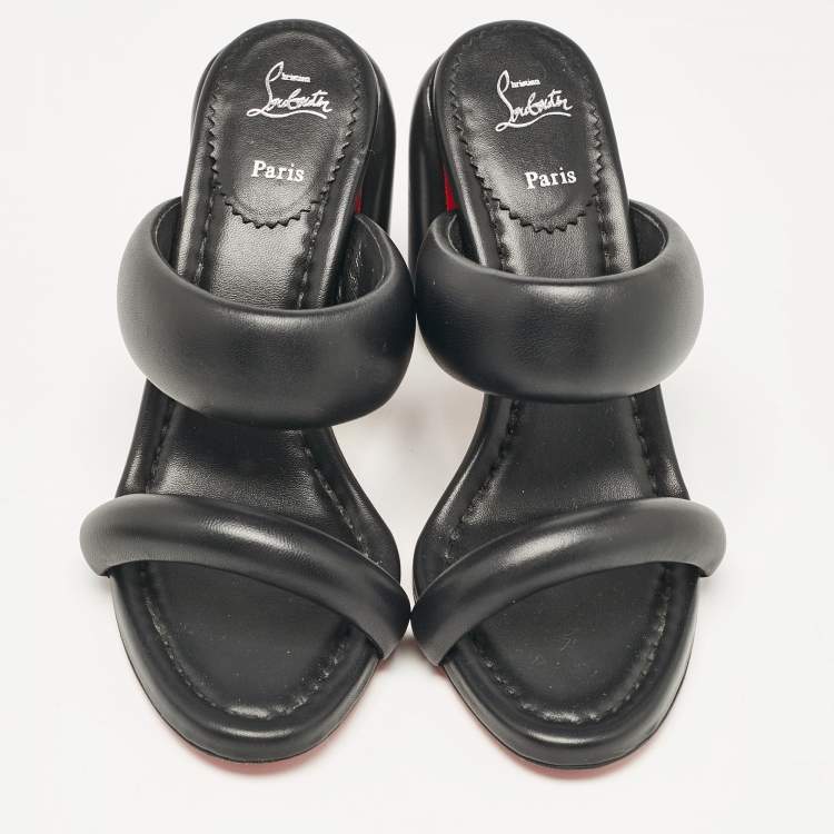 Pre Owned Christian Louboutin Black Leather Inflama Sab Slide Sandals Size 39