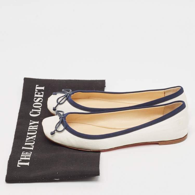 Pre Owned Christian Louboutin White/Blue Coated Raffia Ballet Flats Size 37