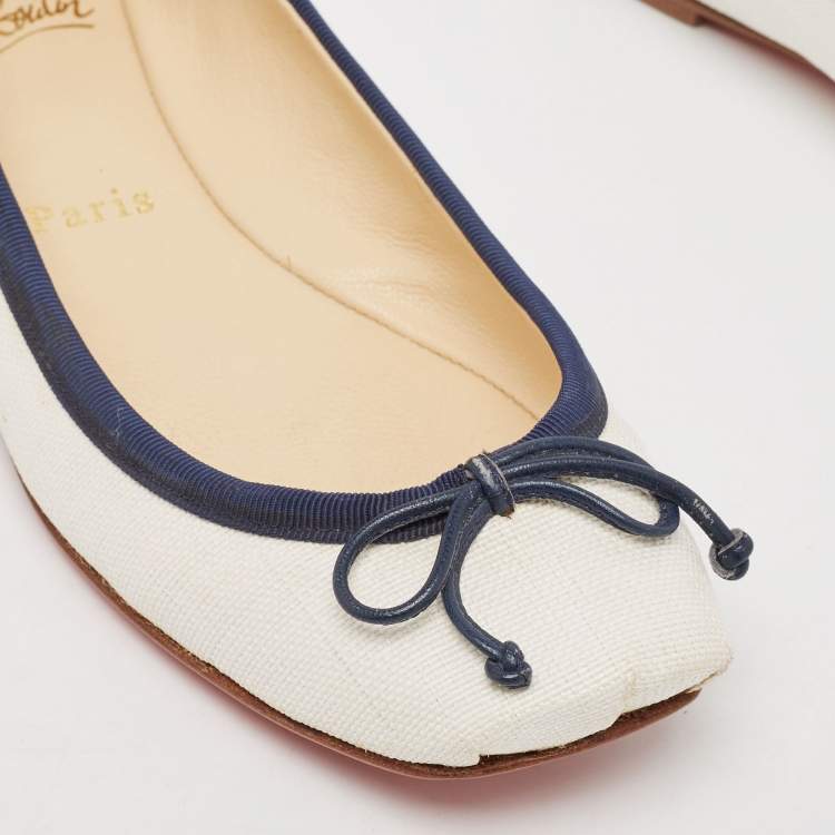 Pre Owned Christian Louboutin White/Blue Coated Raffia Ballet Flats Size 37