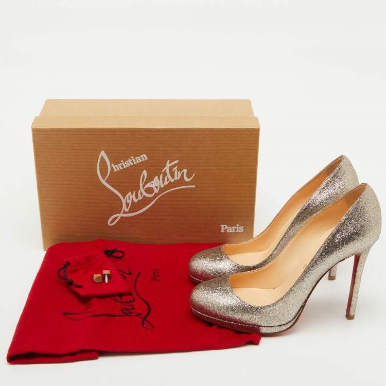 Pre Owned Christian Louboutin Metallic Silver Glitter Fifi Pumps Size 38