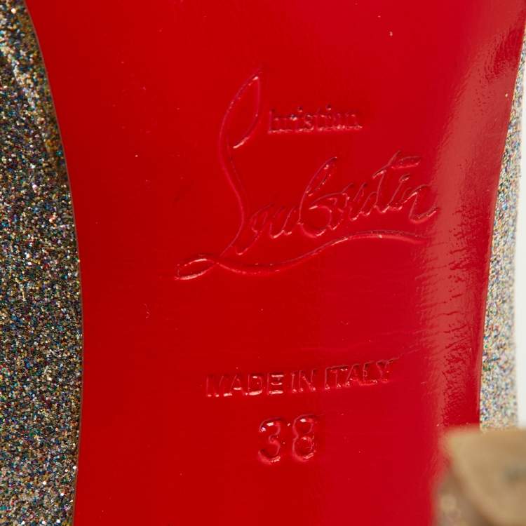 Pre Owned Christian Louboutin Metallic Silver Glitter Fifi Pumps Size 38