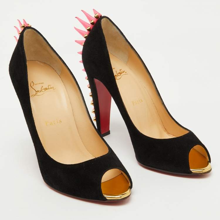 Pre Owned Christian Louboutin Black Suede Electropump Peep Toe Pumps Size 39