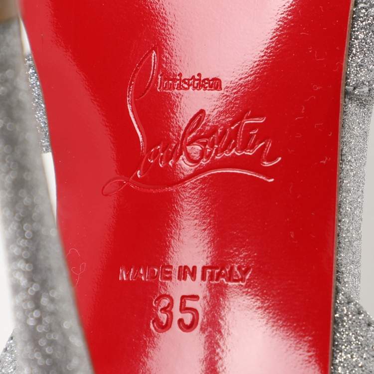 Pre Owned Christian Louboutin Silver Glitter Emilie Slingback Sandals Size 35
