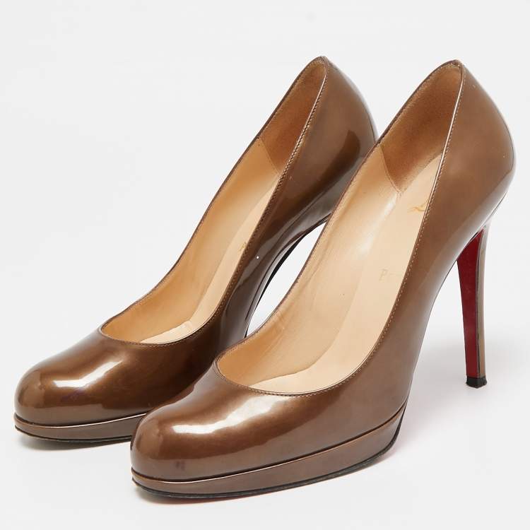 Pre Owned Christian Louboutin Brown Patent New Simple Platform Pumps Size 37