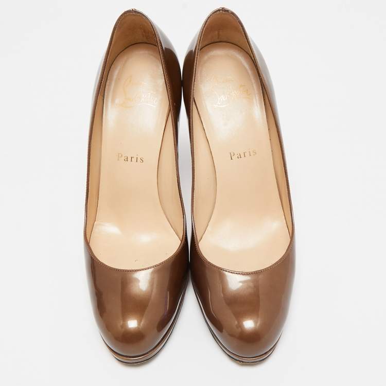 Pre Owned Christian Louboutin Brown Patent New Simple Platform Pumps Size 37