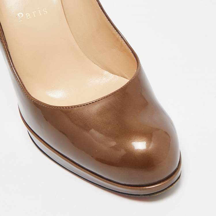 Pre Owned Christian Louboutin Brown Patent New Simple Platform Pumps Size 37