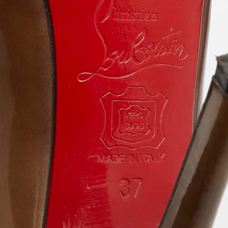 Pre Owned Christian Louboutin Brown Patent New Simple Platform Pumps Size 37