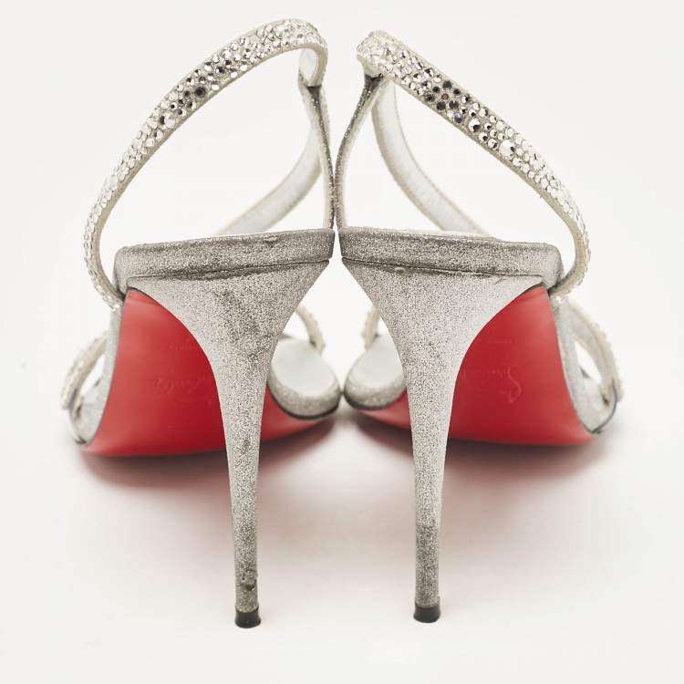 Pre Owned Christian Louboutin Grey Suede Rosalie Ankle Strap Sandals Size 38.5