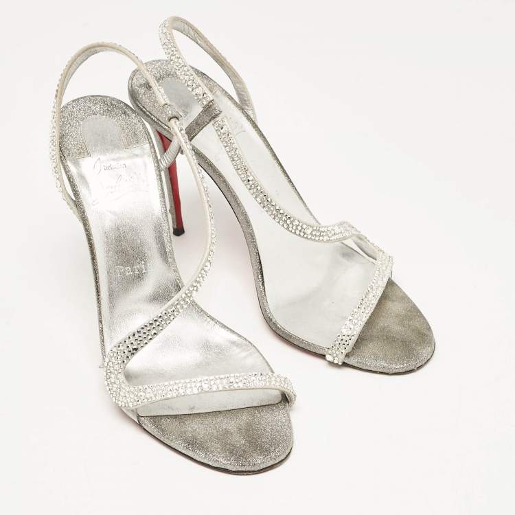 Pre Owned Christian Louboutin Grey Suede Rosalie Ankle Strap Sandals Size 38.5