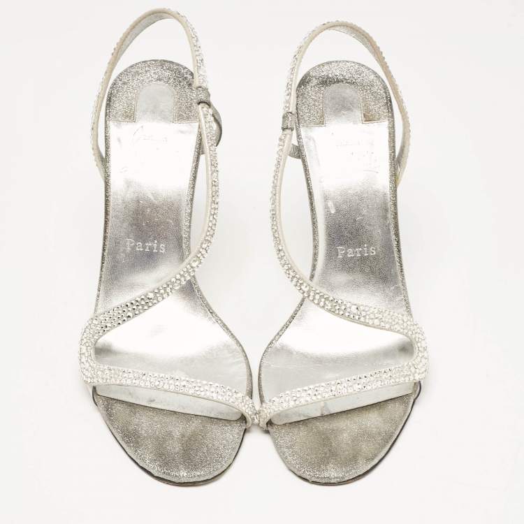 Pre Owned Christian Louboutin Grey Suede Rosalie Ankle Strap Sandals Size 38.5