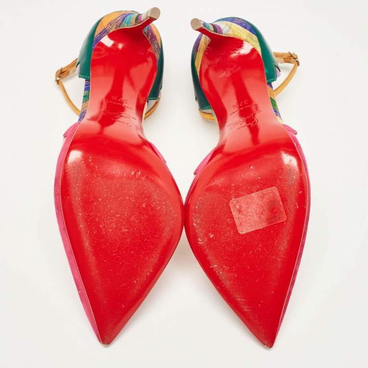 Pre Owned Christian Louboutin Multicolor Suede and PVC Chapito Ho Pumps Size 37.5