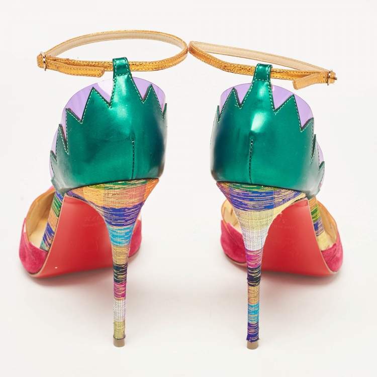 Pre Owned Christian Louboutin Multicolor Suede and PVC Chapito Ho Pumps Size 37.5