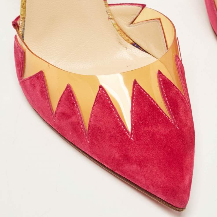 Pre Owned Christian Louboutin Multicolor Suede and PVC Chapito Ho Pumps Size 37.5