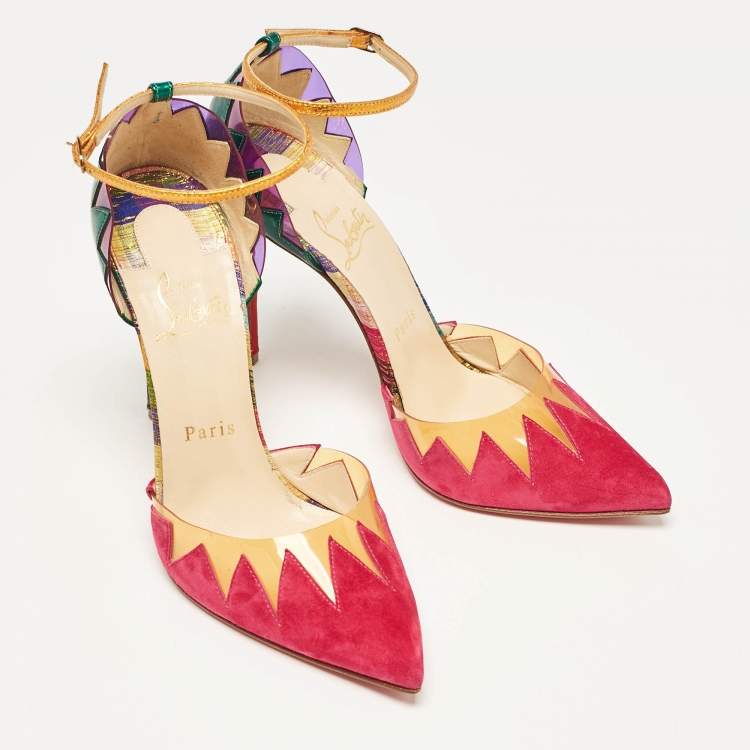 Pre Owned Christian Louboutin Multicolor Suede and PVC Chapito Ho Pumps Size 37.5