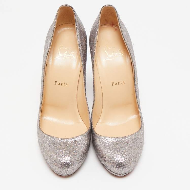 Pre Owned Christian Louboutin Metallic Glitter Bianca Pumps Size 39.5