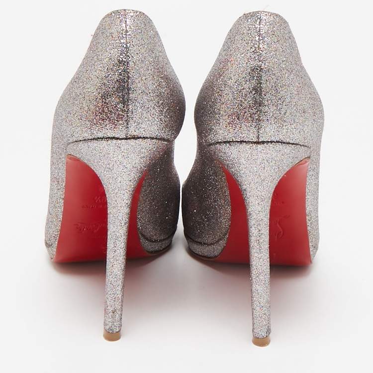 Pre Owned Christian Louboutin Metallic Glitter Bianca Pumps Size 39.5