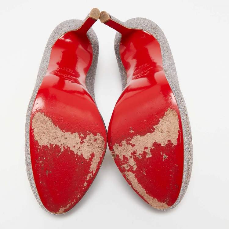Pre Owned Christian Louboutin Metallic Glitter Bianca Pumps Size 39.5