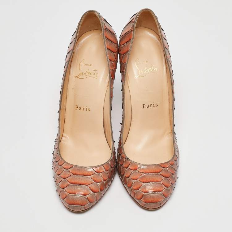 Pre Owned Christian Louboutin Two-Tone Python Leather Fifi Pumps Size 38.5