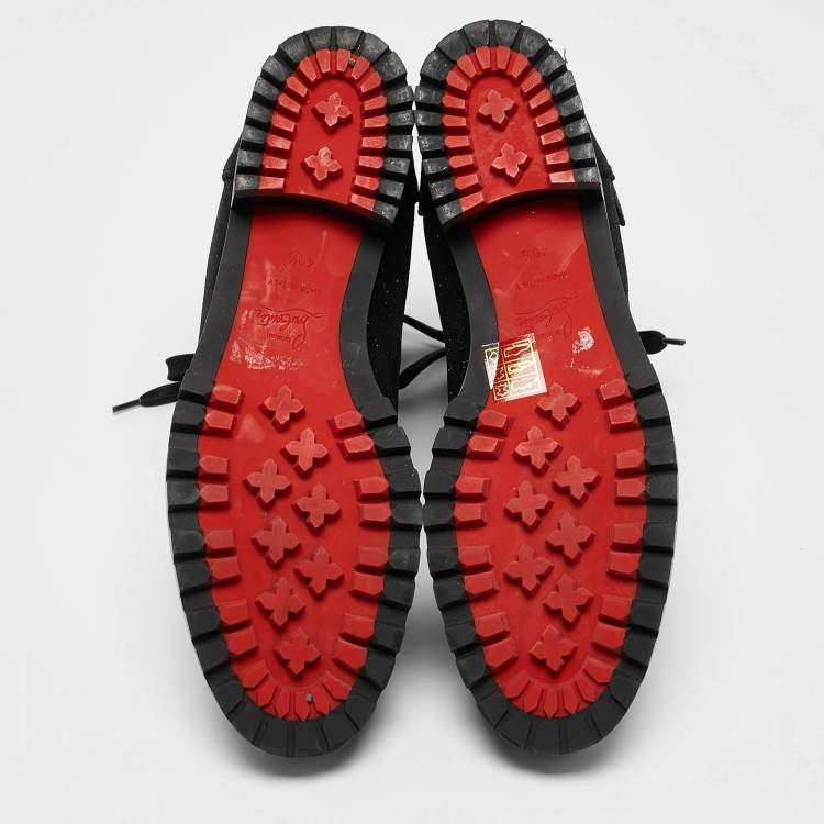 مملوكة مسبقًا Christian Louboutin Black Shimmer Suede Crosta Star Army Boots Size 40.5