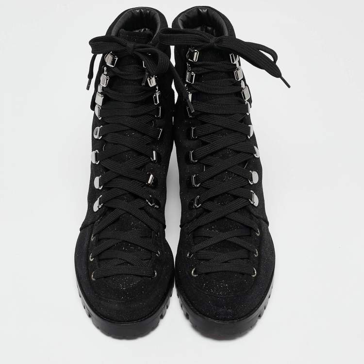 مملوكة مسبقًا Christian Louboutin Black Shimmer Suede Crosta Star Army Boots Size 40.5