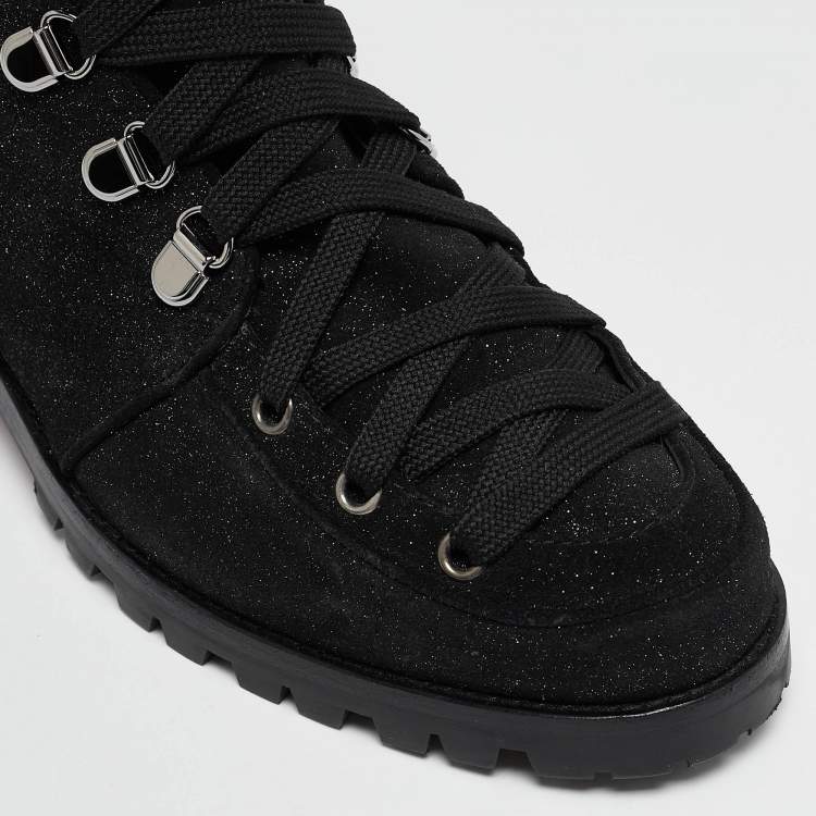 مملوكة مسبقًا Christian Louboutin Black Shimmer Suede Crosta Star Army Boots Size 40.5